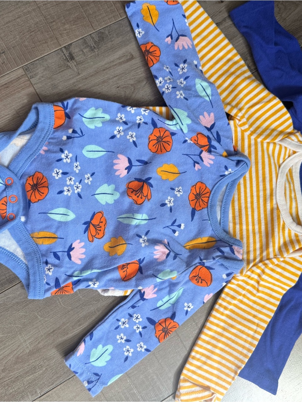 Cat & Jack Lavender Floral Long-Sleeve One-Piece Bodysuit with Orange Accents